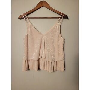 Aerie Womens Sleeveless Pink VNeck Crushed Velvet Pullover Tiered Tank Top XS -D
